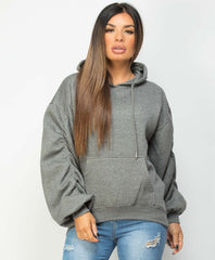 Charcoal-Oversize-Fit-Ruched-Sleeve-Hi-Lo-Hem-Hoodie-1