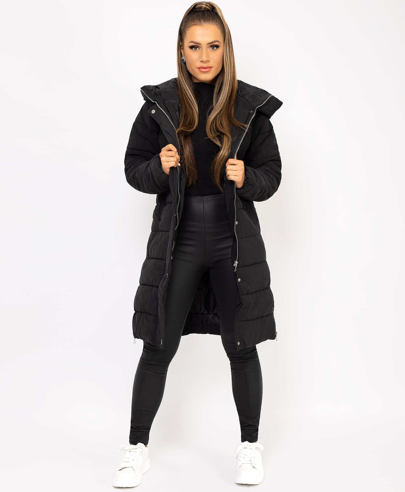 Black-Longline-Side-Zip-Long-Sleeve-Hooded-Puffer-Coat-Jacket-2