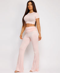 Ruffle-Shoulder-Sleeve-Ribbed-Set-Baby Pink-2