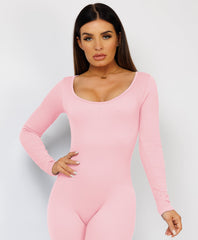 Baby Pink-Elastic-Ribbed-Long-Sleeve-Jumpsuit-7