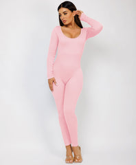 Baby Pink-Elastic-Ribbed-Long-Sleeve-Jumpsuit-6
