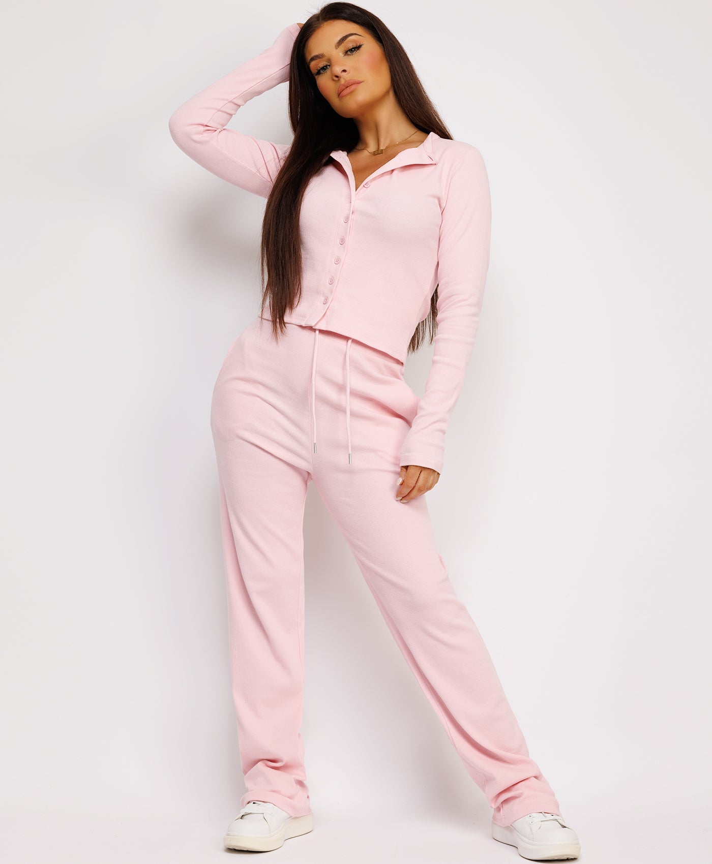 Ribbed-Button-Up-Cardigan-Straight-Leg-Trousers-Set-Baby-Pink-1