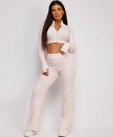 Ribbed-Cropped-Double-Zipped-Flare-Tracksuit-Baby Pink-1