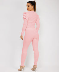 Satin-Puff-Sleeve-Ribbed-Set-Baby Pink-2
