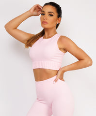 Pink Ribbed Sleeveless Loungewear Set