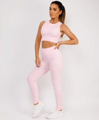 Pink Ribbed Sleeveless Loungewear Set