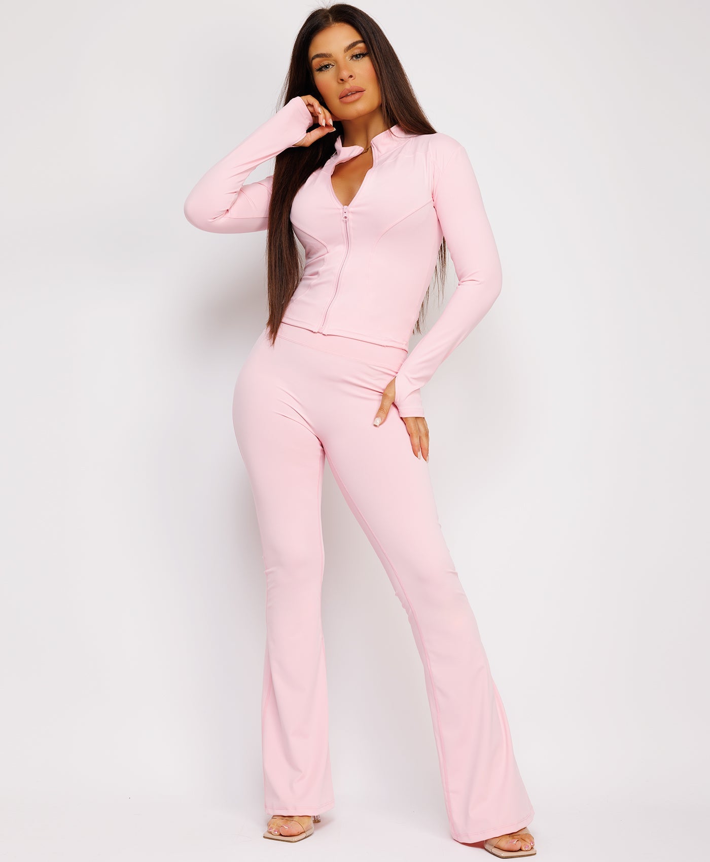 Long-Sleeve-Sport-Jacket-Flare-Leggings-Baby Pink-1