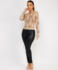 Ruffle-Shoulder-Sleeve-Ribbed-Set-Beige-4