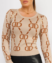 Ruffle-Shoulder-Sleeve-Ribbed-Set-Beige-1