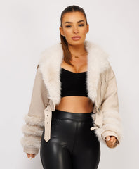 Beige-Vegan-Leather-Faux-Fur-Trim-Hooded-Bomber-Jacket-4