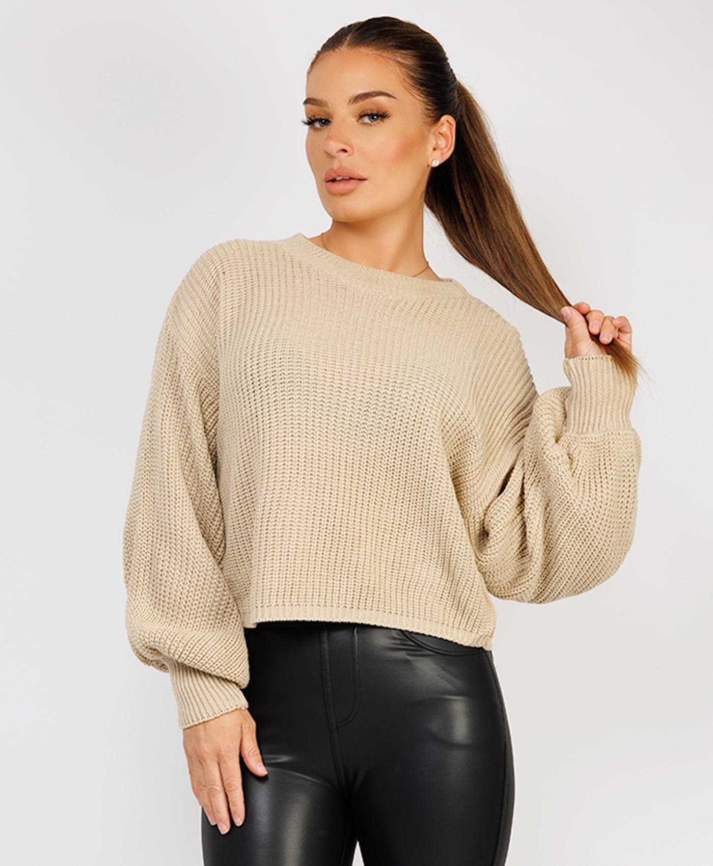 Oversized-Cropped-Knitted-Jumper-Beige-1