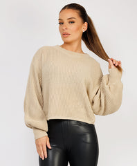 Oversized-Cropped-Knitted-Jumper-Beige-1