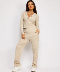 Ribbed-Button-Up-Cardigan-Straight-Leg-Trousers-Set-Beige-1