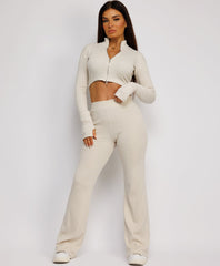Ribbed-Cropped-Double-Zipped-Flare-Tracksuit-Beige-3