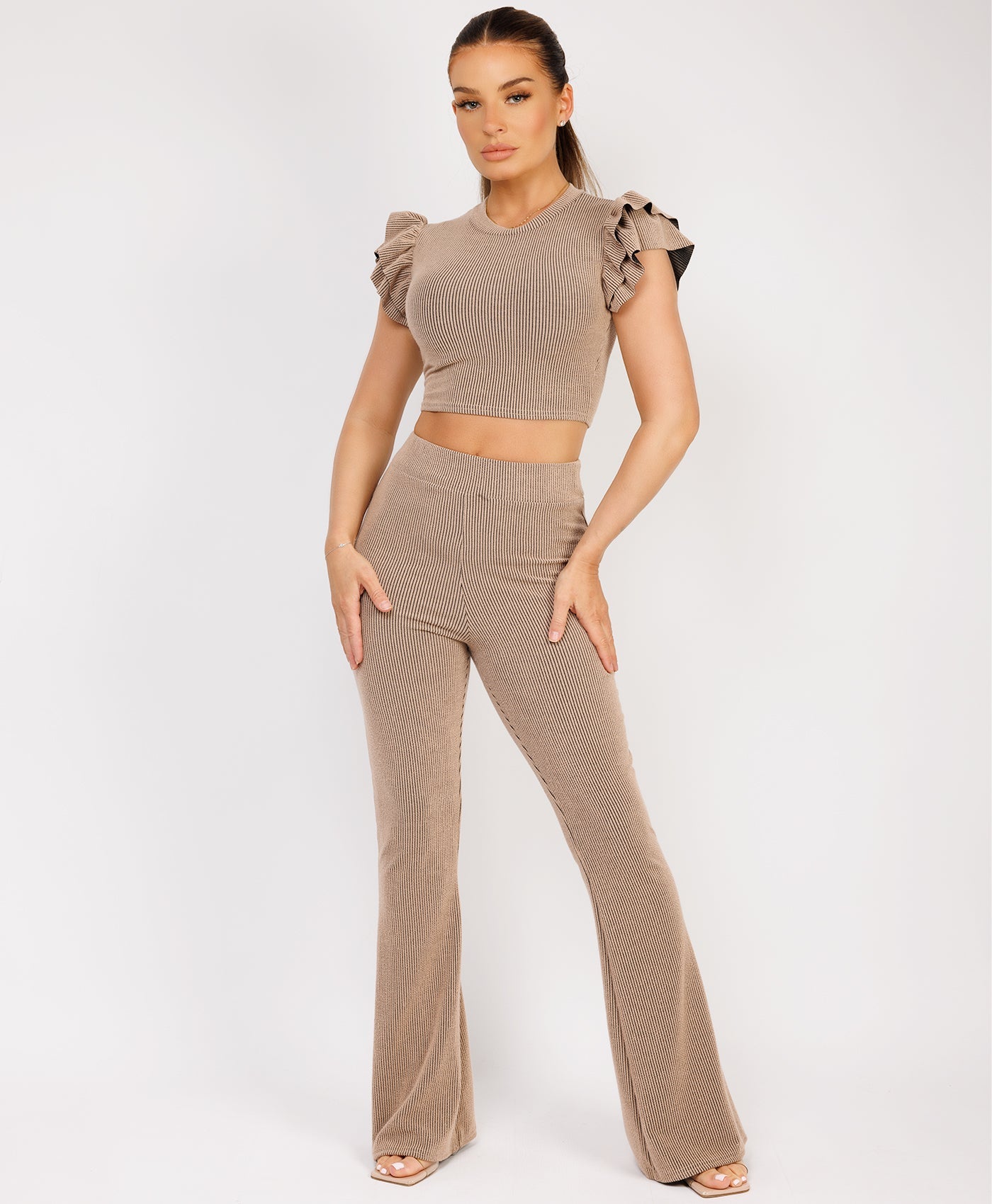 Satin-Puff-Sleeve-Ribbed-Set-Beige-3