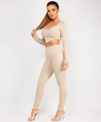 Beige-Ribbed-Asymmetric-Hem-Loungewear-Set9