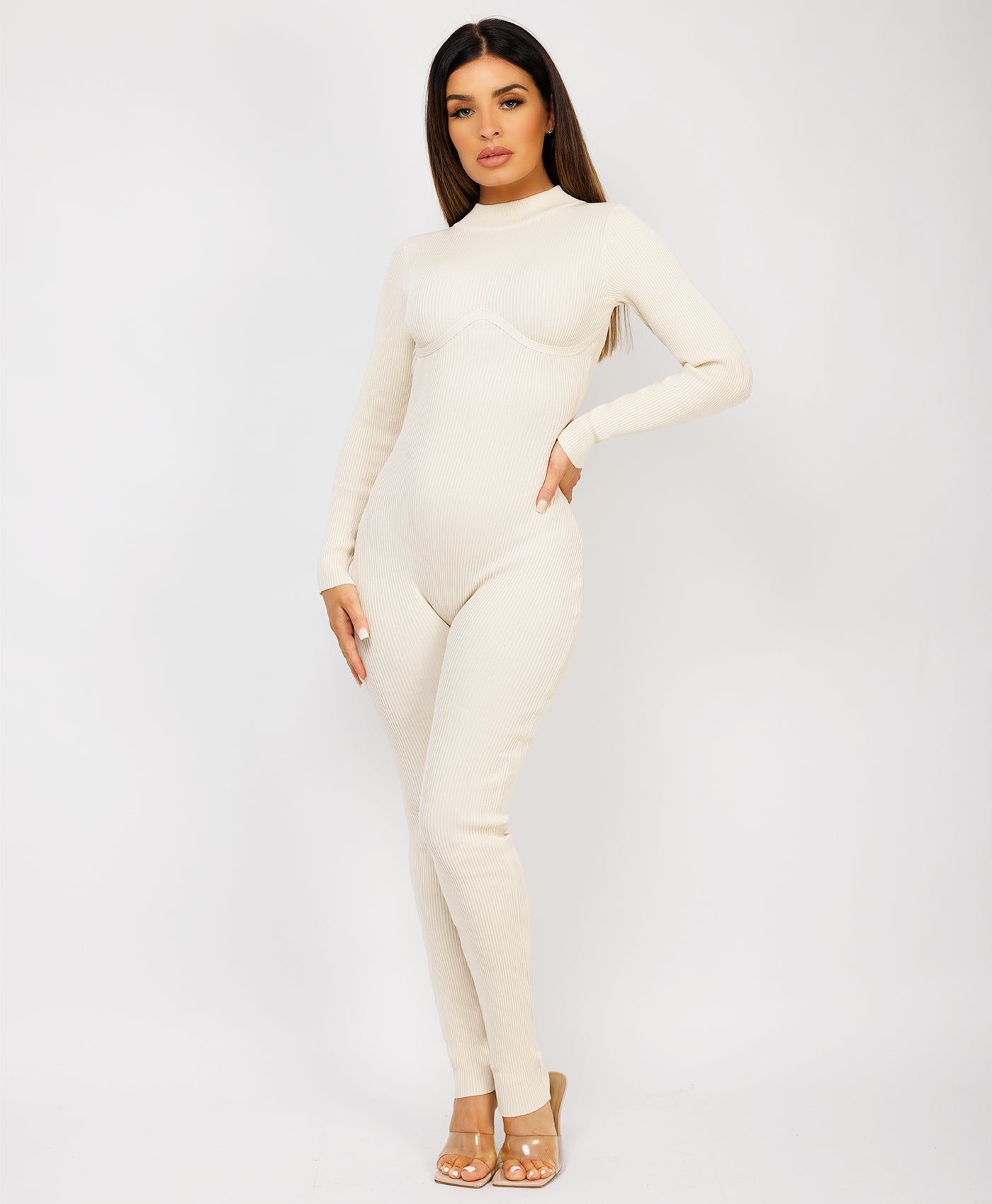 Beige-Elastic-Ribbed-Long-Sleeve-Butt-Lift-Jumpsuit6
