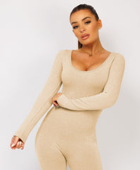 Beige-Elastic-Ribbed-Long-Sleeve-Butt-Lift-Jumpsuit7