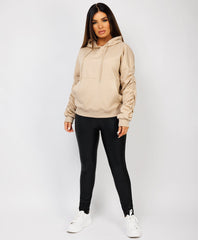 Ruched-Sleeve-Oversized-Fit-Hoodie-Beige-2