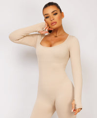 Beige-Elastic-Ribbed-Long-Sleeve-Butt-Lift-Jumpsuit7
