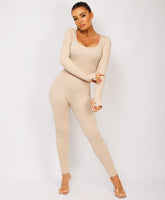 Beige-Elastic-Ribbed-Long-Sleeve-Butt-Lift-Jumpsuit6