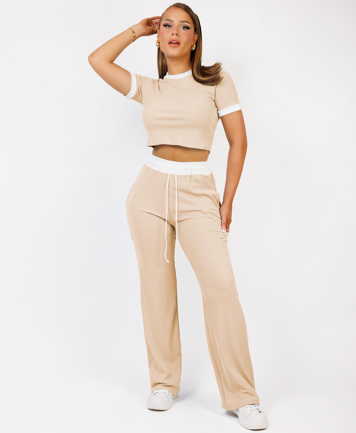 Satin-Puff-Sleeve-Ribbed-Set-Beige-3