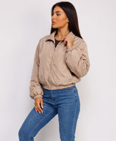 Beige Zip-Up Windbreaker With Elasticated Hem