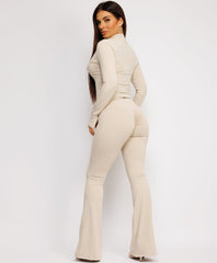 Long-Sleeve-Sport-Jacket-Flare-Leggings-Beige-2