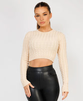 Long-Sleeve-Cropped-Cable-Knit-Sweater-Beige-1