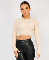 Long-Sleeve-Cropped-Cable-Knit-Sweater-Beige-1