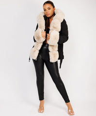 Black Beige-Premium-Faux-Fur-Tiered-Jacket-Coat-2