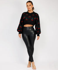 Cherry-Cropped-Knitted-Jumper-Black-1