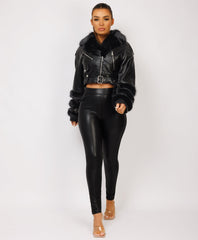 Black-Vegan-Leather-Faux-Fur-Trim-Hooded-Bomber-Jacket-1