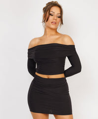 Satin-Puff-Sleeve-Ribbed-Set-BLack-4