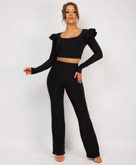 Satin-Puff-Sleeve-Ribbed-Set-Black-1