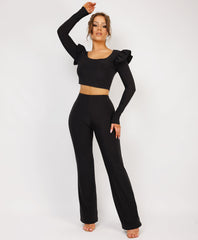 Satin-Puff-Sleeve-Ribbed-Set-Black-3