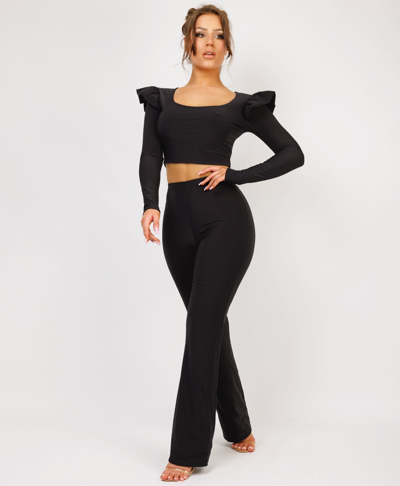 Satin-Puff-Sleeve-Ribbed-Set-Black-2
