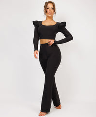 Satin-Puff-Sleeve-Ribbed-Set-Black-2