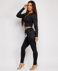Gold-Zip-Ribbed-Cropped-Hoodie-And-Slim-Joggers-Set-Black-3