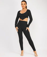 Black Ribbed Asymmetric Hem Loungewear Set