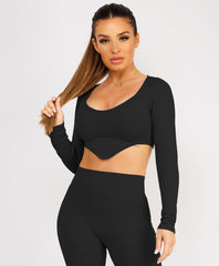 Black Ribbed Asymmetric Hem Loungewear Set