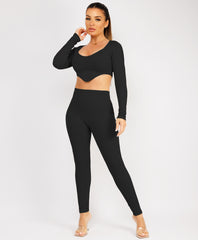 Black Ribbed Asymmetric Hem Loungewear Set