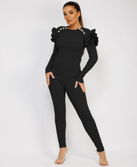 Satin-Puff-Sleeve-Ribbed-Set-Black-1
