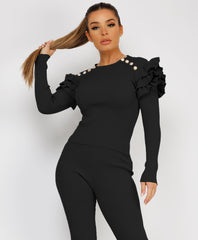 Satin-Puff-Sleeve-Ribbed-Set-Black-4