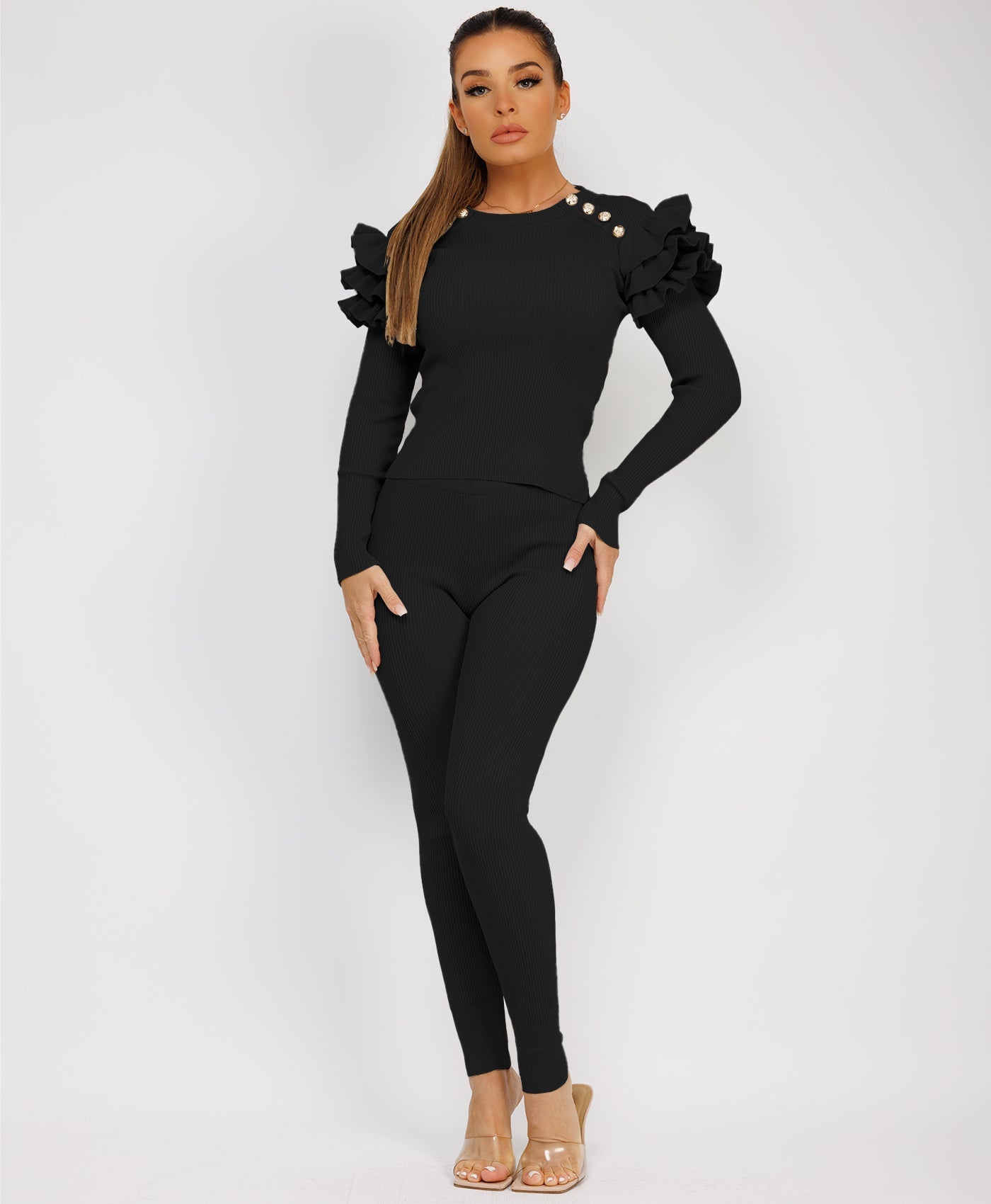 Satin-Puff-Sleeve-Ribbed-Set-Black-3