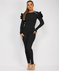 Satin-Puff-Sleeve-Ribbed-Set-Black-3