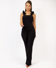 Satin-Puff-Sleeve-Ribbed-Set-Black-2