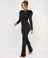 Ruffle-Shoulder-Sleeve-Ribbed-Set-Black-3