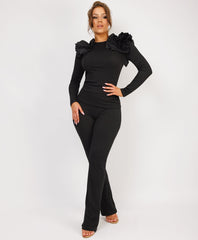 Ruffle-Shoulder-Sleeve-Ribbed-Set-Black-1