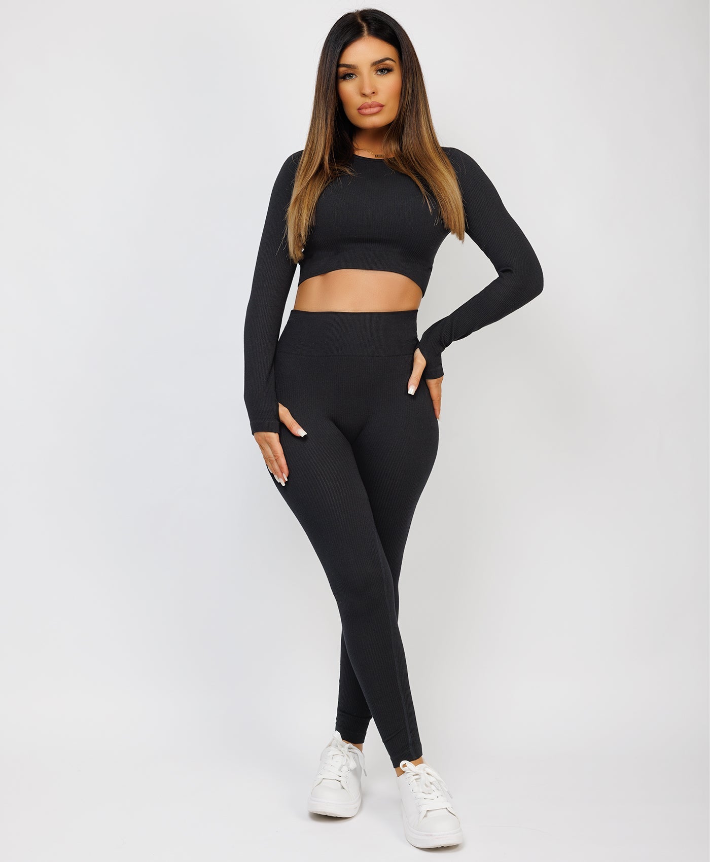 Black-Ribbed-Asymmetric-Hem-Loungewear-Set6